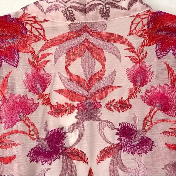Soft Surroundings NWTs Palisade Topper Open Kimono Magenta Soft Pink Embroidered